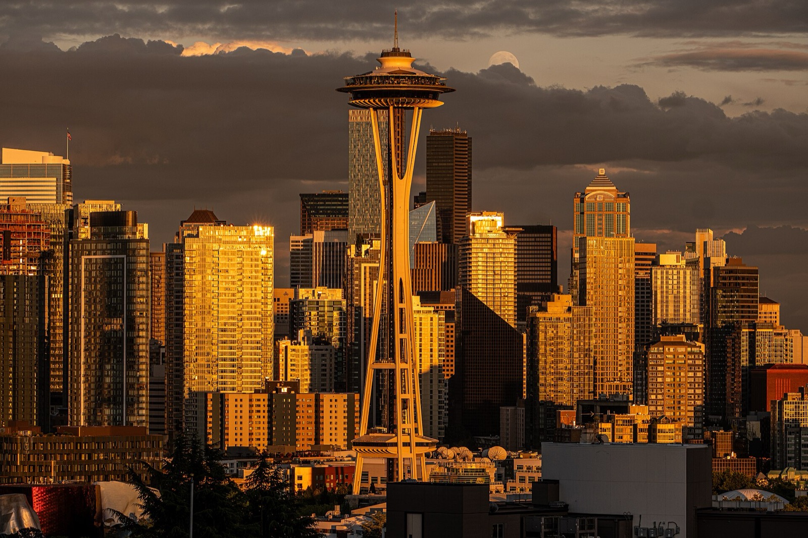 The Space Needle and downtown Seattle at golden hour from Kerry Park